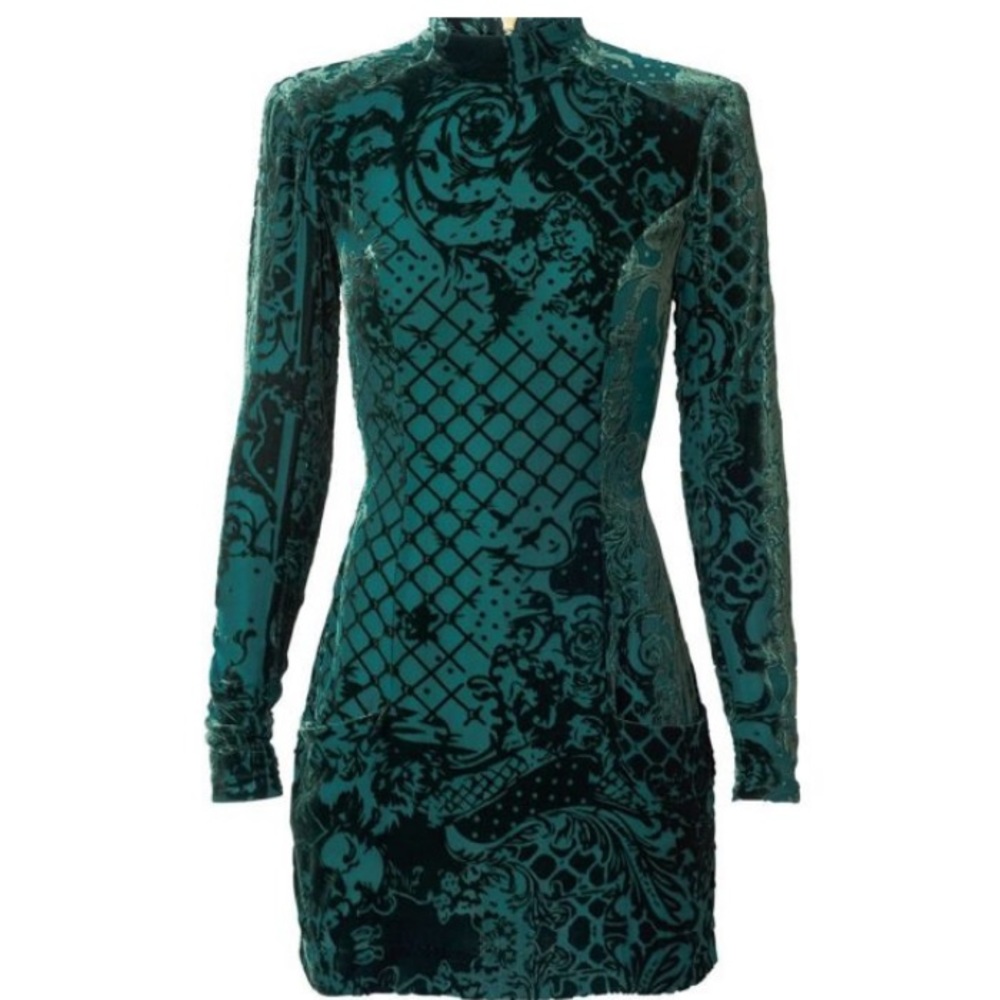 Balmain H&M Green Velvet Mini Dress - Size US 4